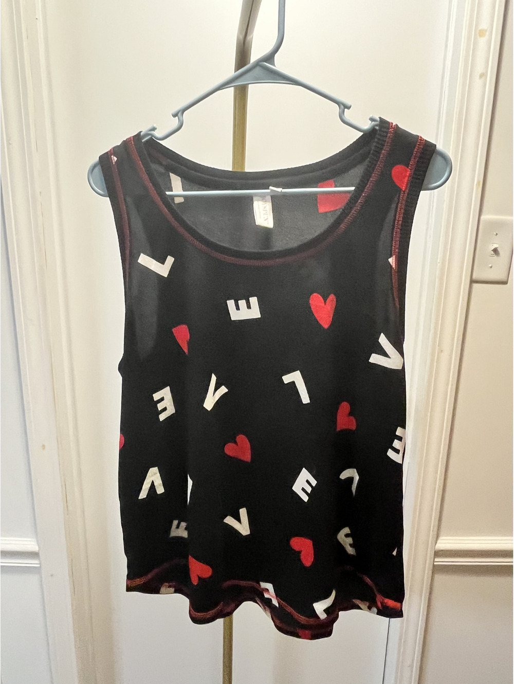 JOYSPUN XL Black Love & Hearts Cozy Lounge Tank Top